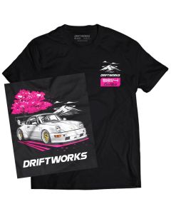 Driftworks Porsche 964 Turbo Cherry Blossom Pink - Black T-Shirt