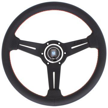 Nardi Classic Steering Wheel - Perforated Leather with Black Spokes & Red Stitching - 330mm