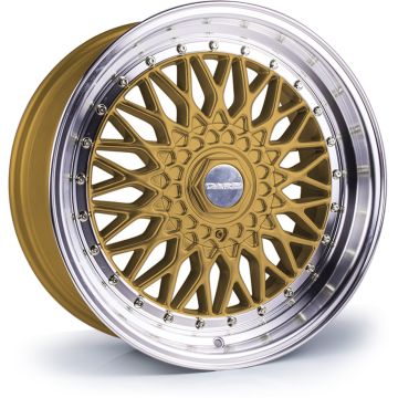 Dare RS 17x8.5 5x112/5x120 ET20 in Gold Polished / Chrome Rivets