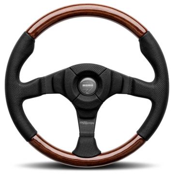 MOMO Dark Fighter Steering Wheel 350mm - Black Leather/Polished Wood