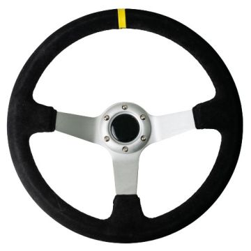 Driftworks Basics - Suede Steering Wheel with Satin Silver Spokes 350mm