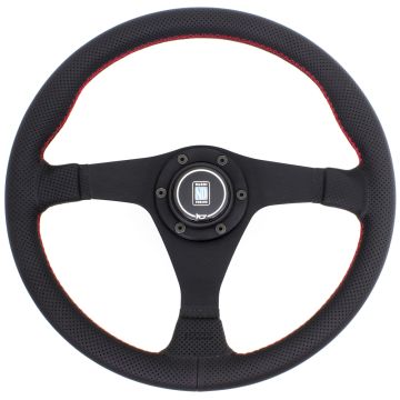 Nardi Gara Steering Wheel - Leather with Black Spokes & Red Stitching - 350mm