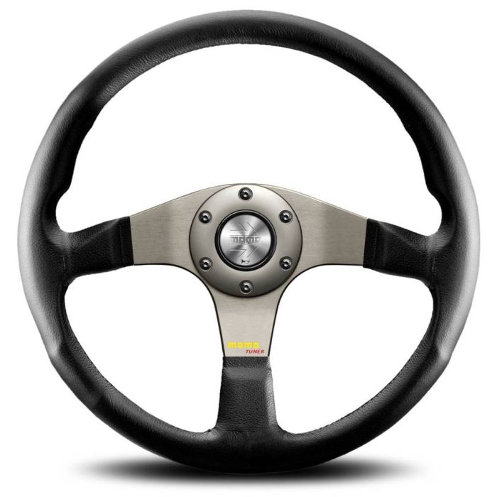 MOMO S/W TUNER - SILVER/BLACK LEATHER Ø320mm Street Steering Wheel